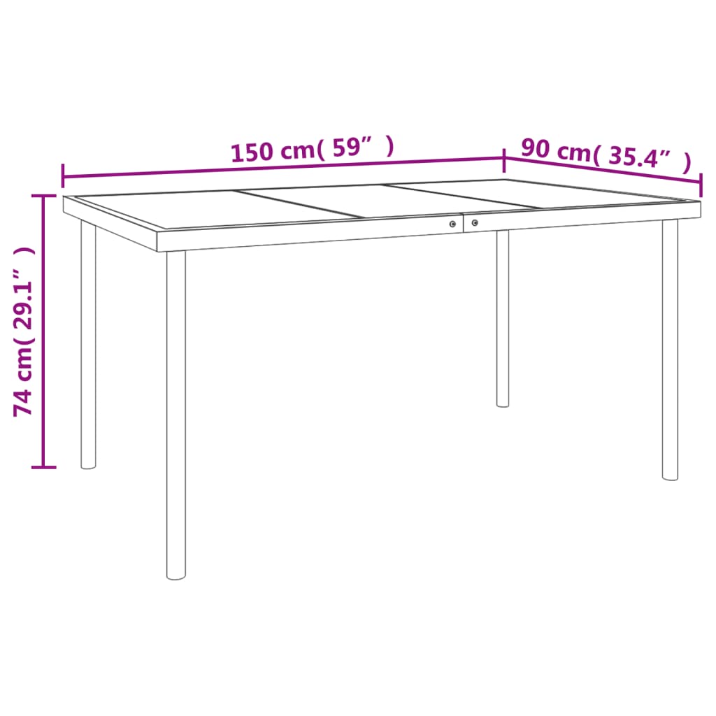 Juego de comedor para jardín 7 piezas acero y textilene negro vidaXL