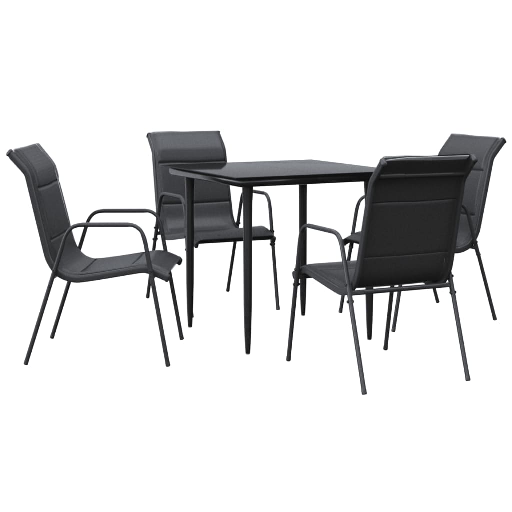 Juego de comedor para jardín 5 piezas acero y textilene negro vidaXL