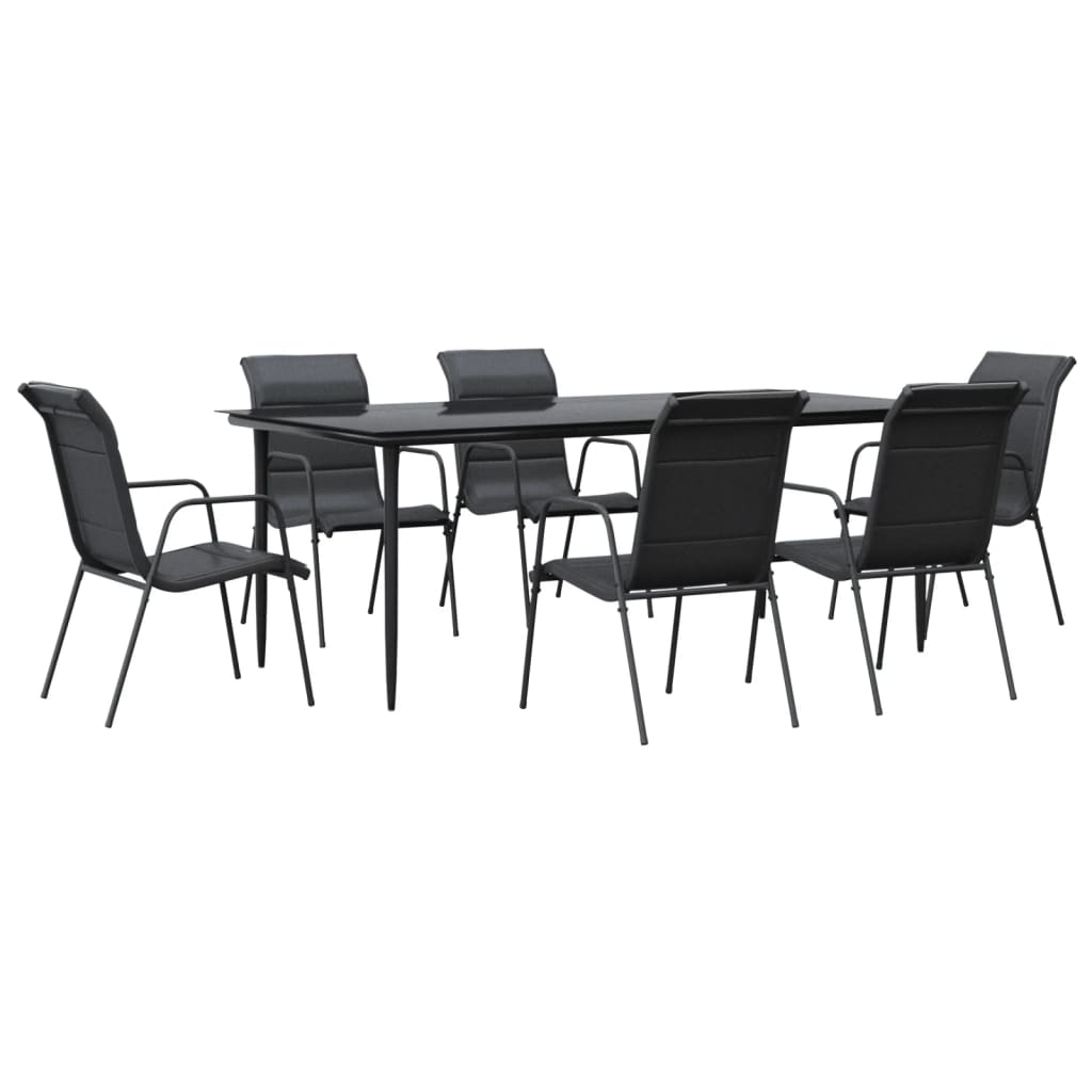 Juego de comedor para jardín 7 piezas acero y textilene negro vidaXL