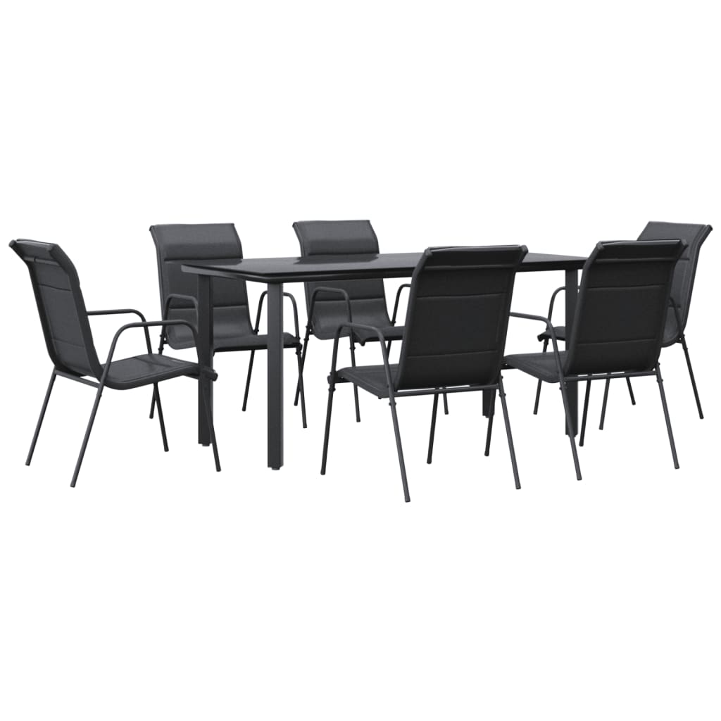 Juego de comedor para jardín 7 piezas acero y textilene negro vidaXL