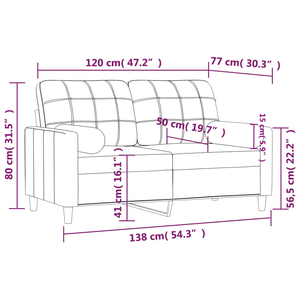 Sofá de 2 plazas con cojines tela gris claro 120 cm - Vetonek