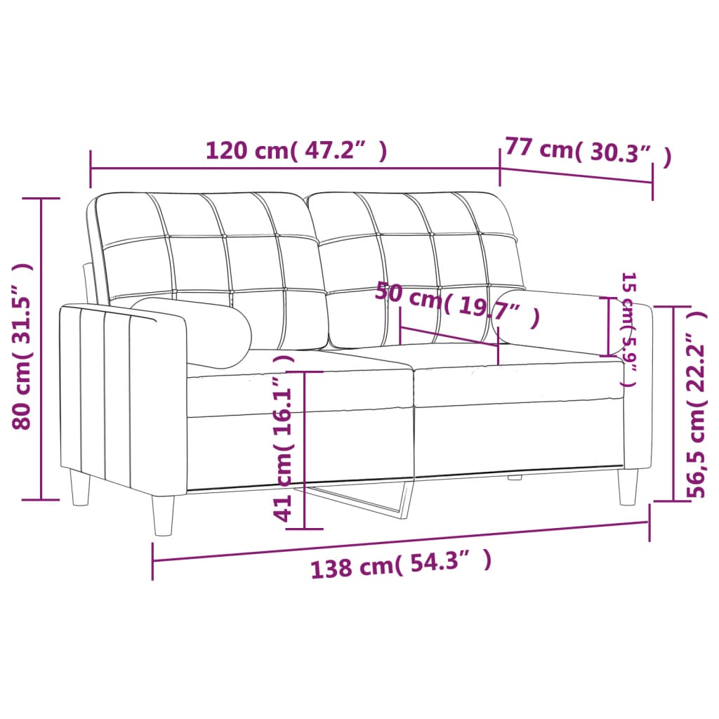 Sofá de 2 plazas con cojines tela gris taupe 120 cm vidaXL