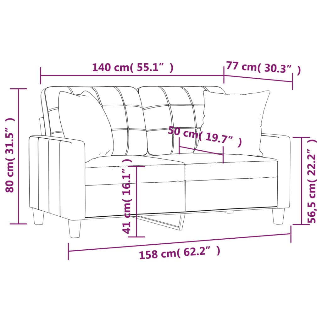 Sofá de 2 plazas con cojines cuero sintético gris 140 cm vidaXL