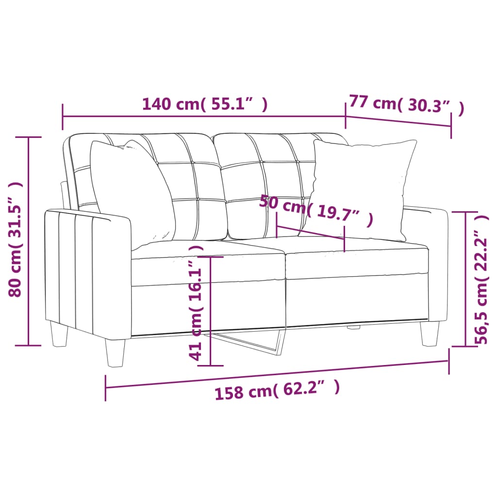 Sofá de 2 plazas con cojines cuero sintético capuchino 140 cm vidaXL