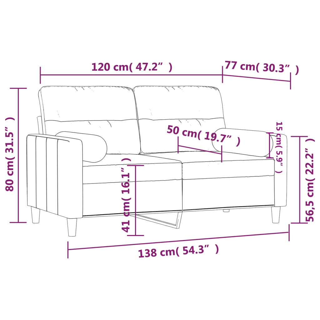 Sofá de 2 plazas con cojines tela gris claro 120 cm