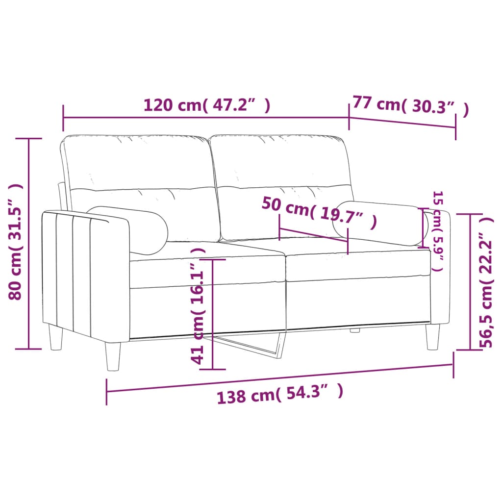 Sofá de 2 plazas con cojines tela amarillo claro 120 cm vidaXL