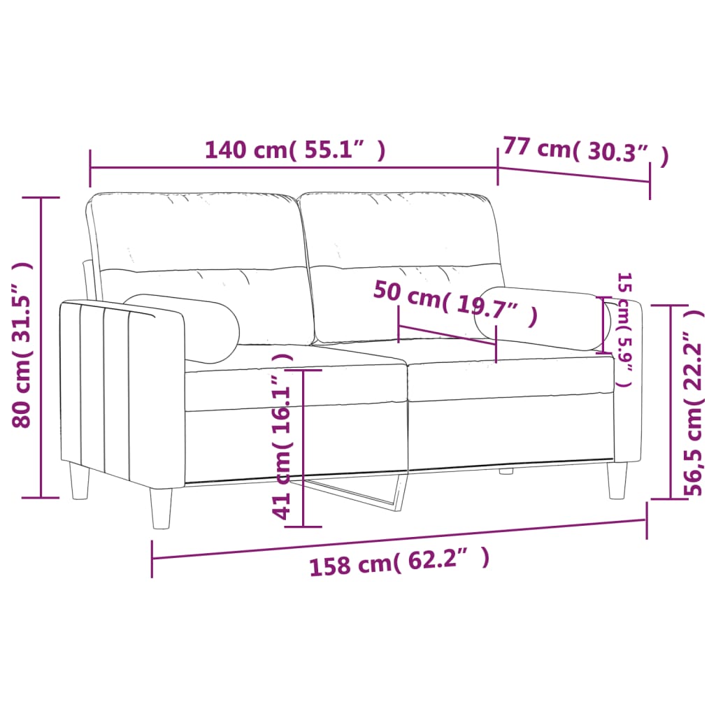 Sofá de 2 plazas con cojines tela marrón 140 cm vidaXL