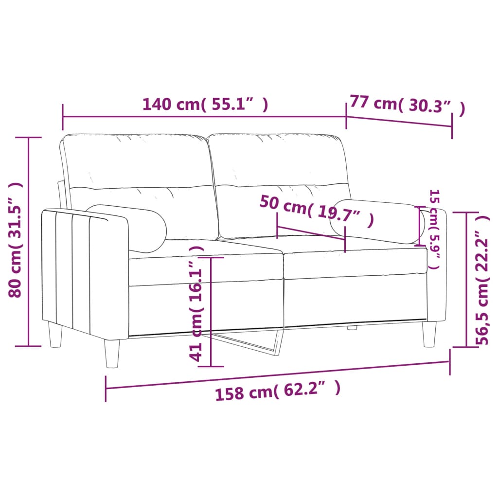 Sofá de 2 plazas con cojines tela amarillo claro 140 cm vidaXL