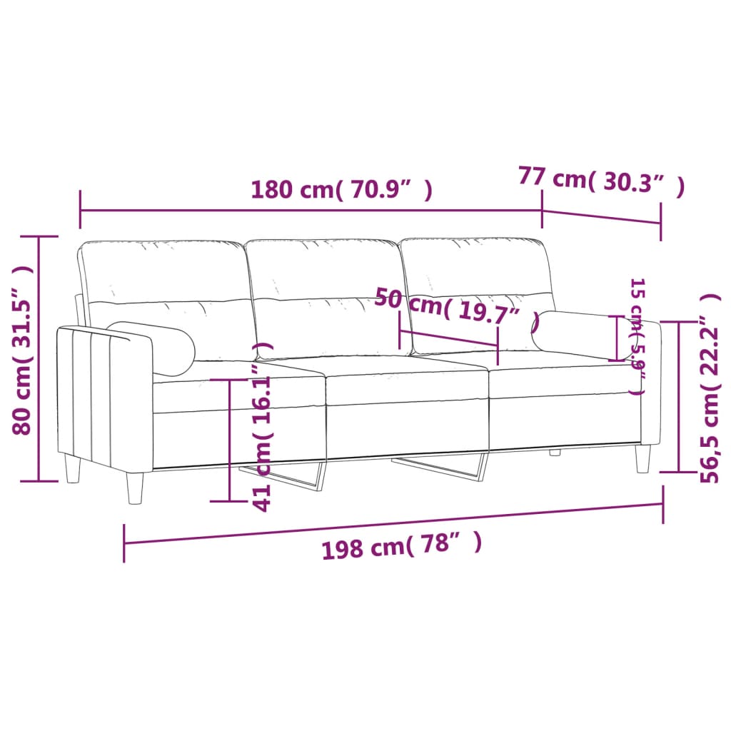 Sofá de 3 plazas con cojines tela marrón 180 cm vidaXL