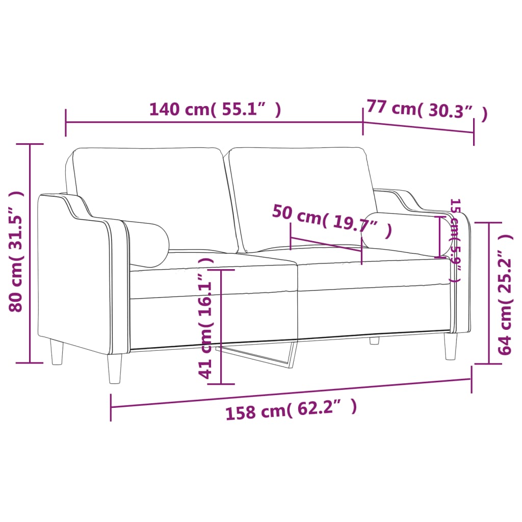 Sofá de 2 plazas con cojines tela color crema 140 cm - Vetonek