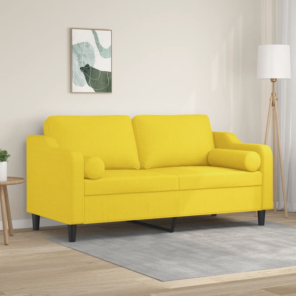 Vetonek Sofá de 2 plazas con cojines tela amarillo claro 140 cm