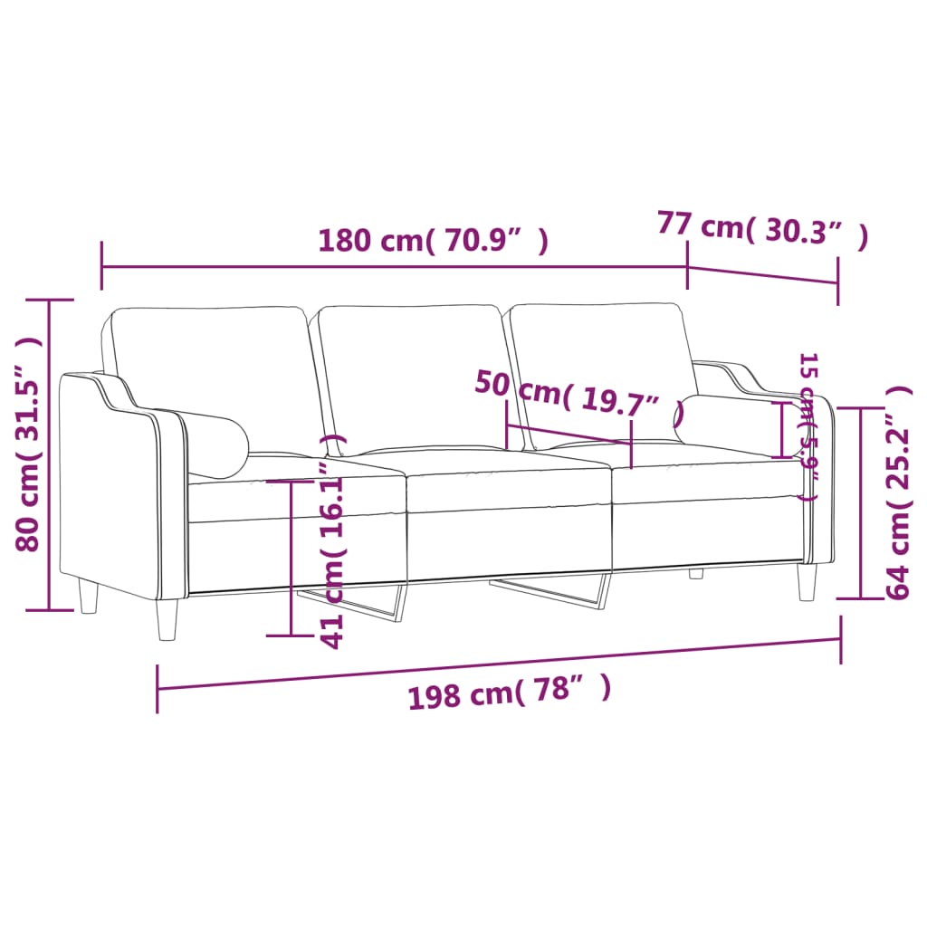 Sofá de 3 plazas con cojines tela gris claro 180 cm vidaXL