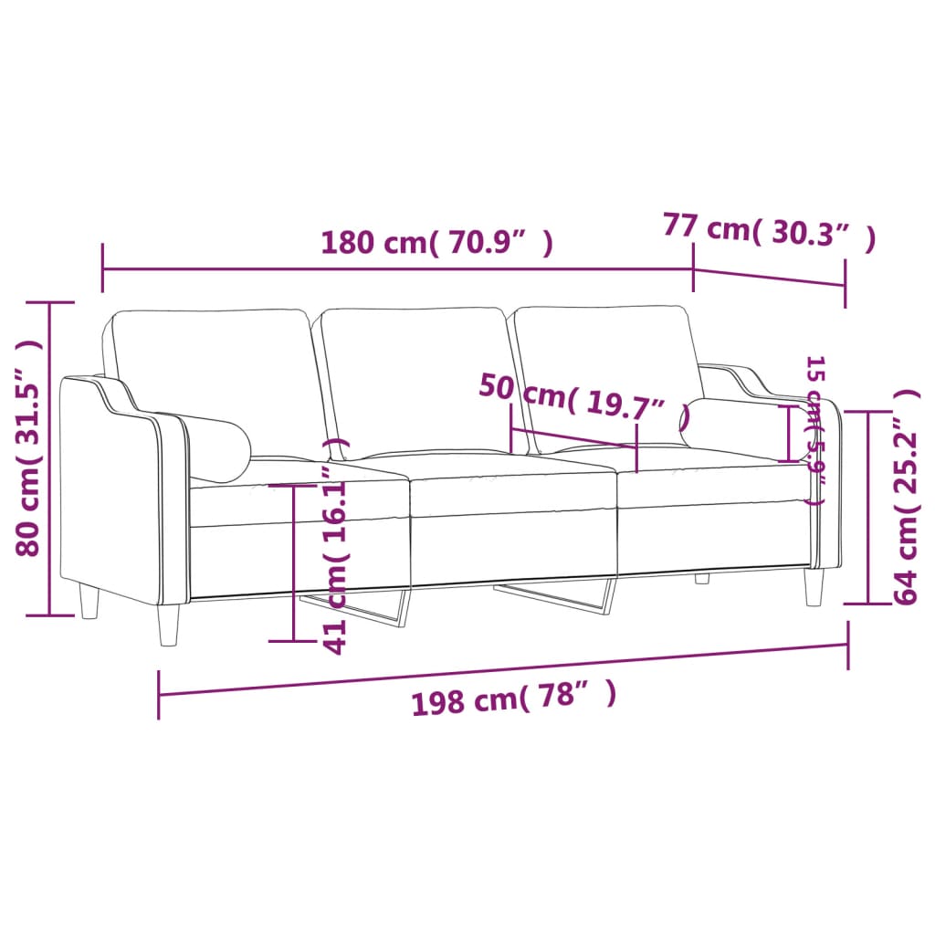 Sofá de 3 plazas con cojines tela amarillo claro 180 cm vidaXL