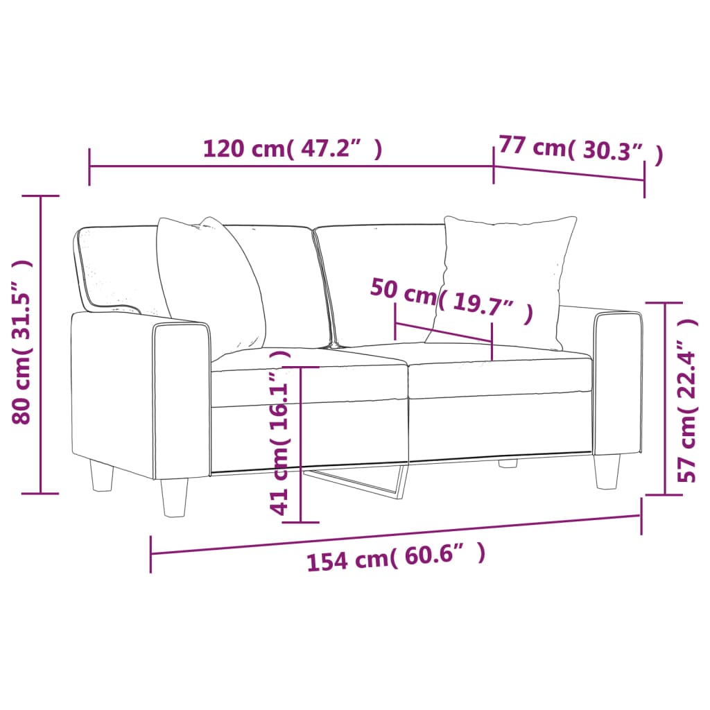 Sofá de 2 plazas con cojines cuero sintético rojo tinto 120 cm vidaXL