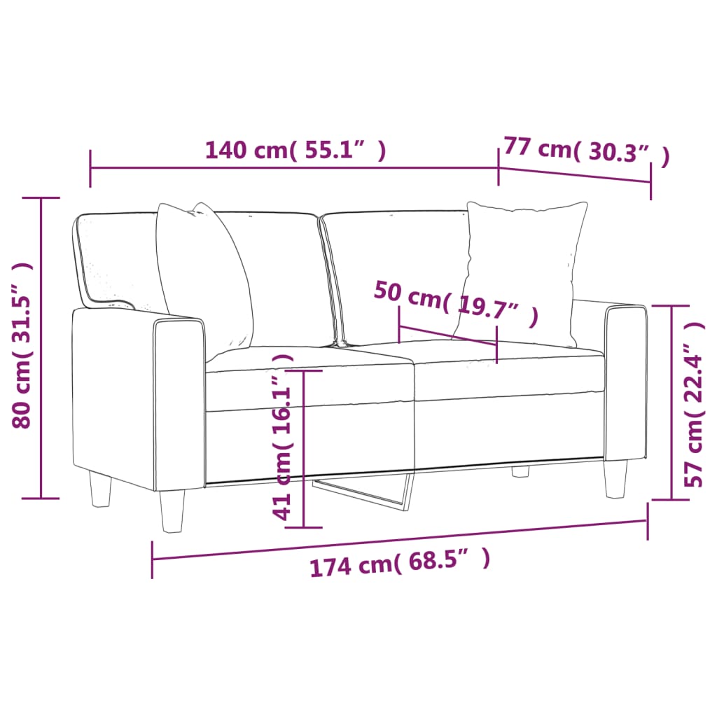 Sofá de 2 plazas con cojines cuero sintético capuchino 140 cm vidaXL