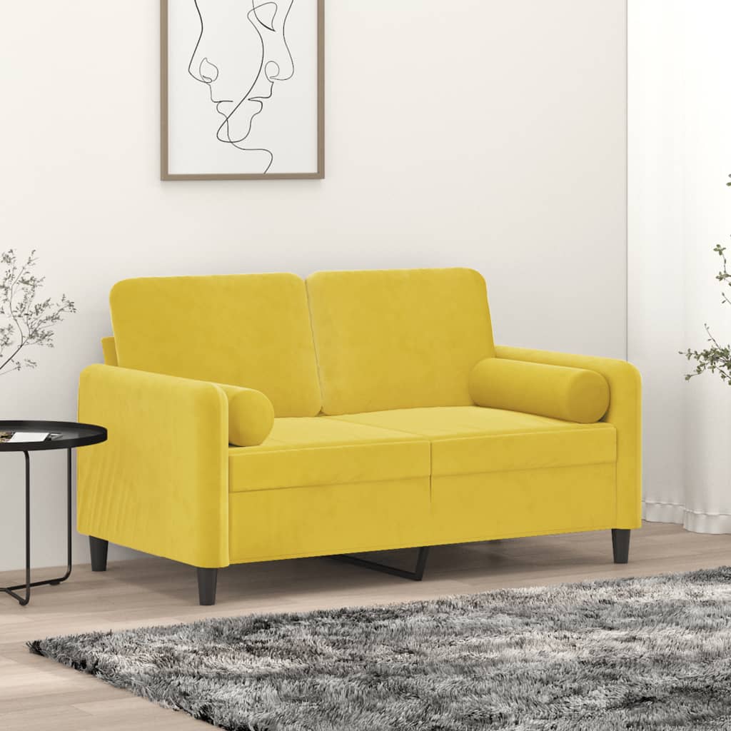 Vetonek Sofá de 2 plazas con cojines terciopelo amarillo 120 cm