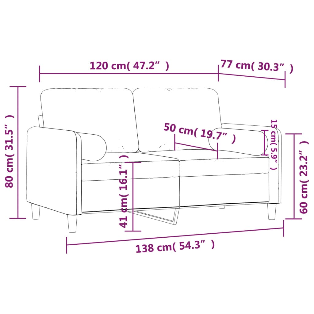 Sofá de 2 plazas con cojines terciopelo color crema 120 cm - Vetonek