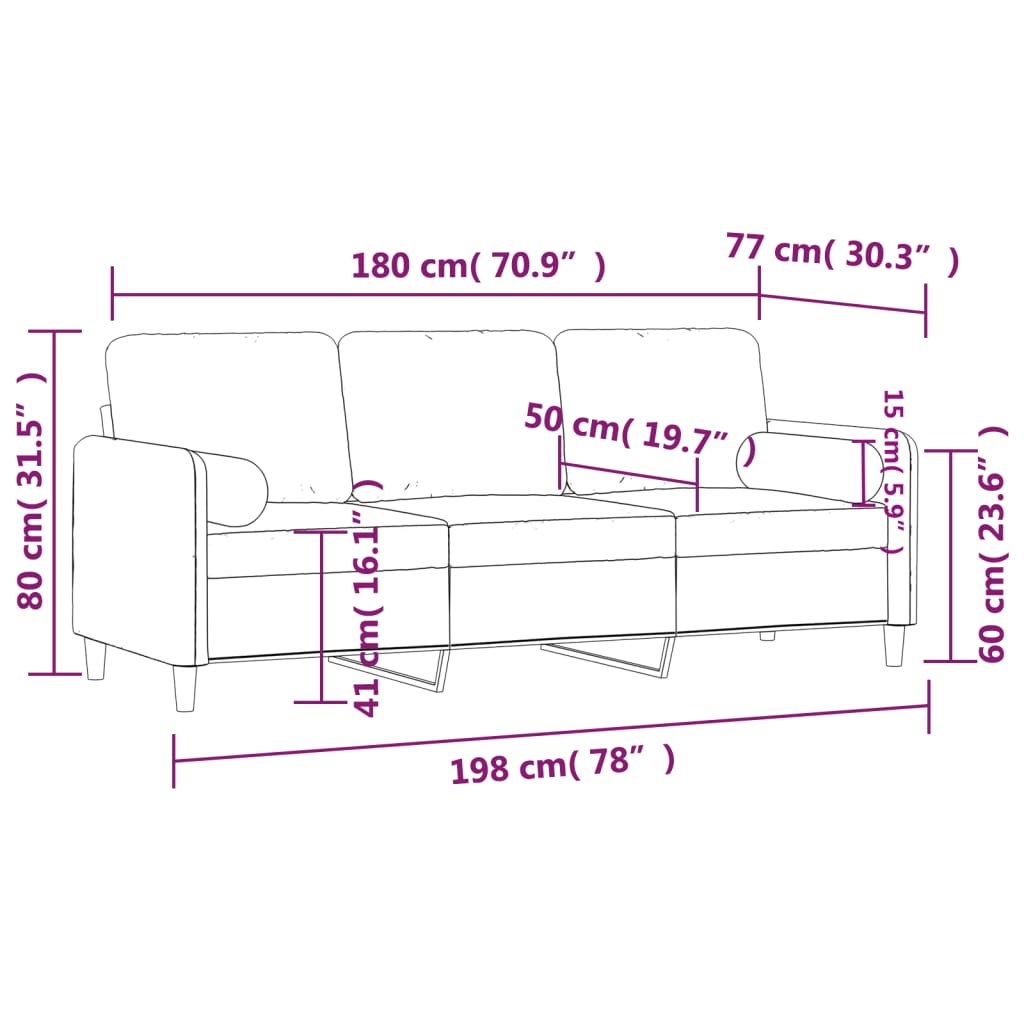 Sofá de 3 plazas con cojines terciopelo gris claro 180 cm vidaXL