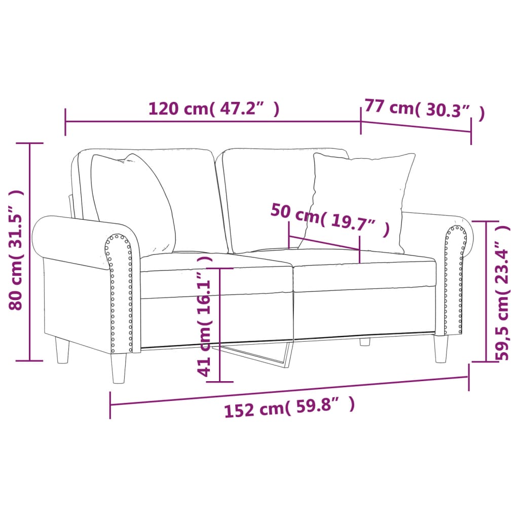 Sofá de 2 plazas con cojines terciopelo gris claro 120 cm vidaXL