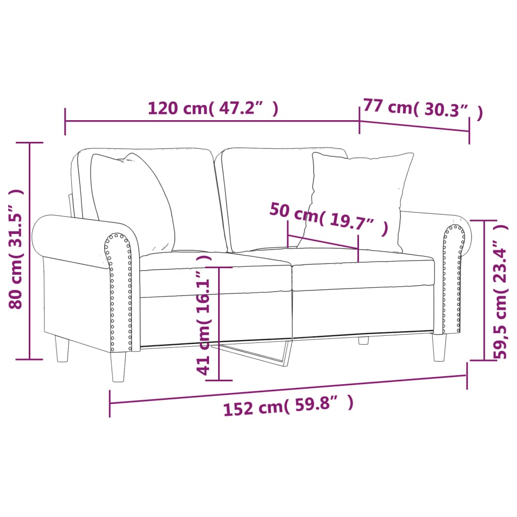 Sofá de 2 plazas con cojines terciopelo marrón 120 cm vidaXL