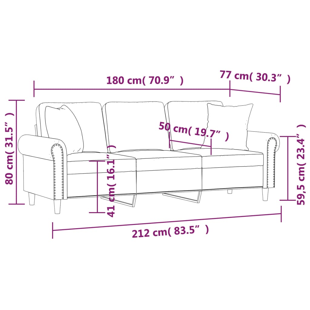 Sofá de 3 plazas con cojines terciopelo gris oscuro 180 cm vidaXL