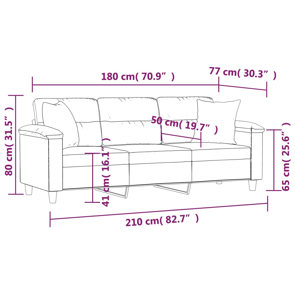 Sofá de 3 plazas con cojines tela microfibra gris taupe 180 cm vidaXL