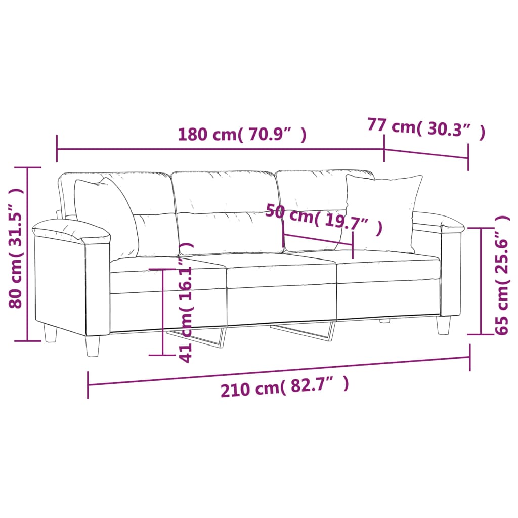 Sofá de 3 plazas con cojines tela de microfibra negro 180 cm vidaXL