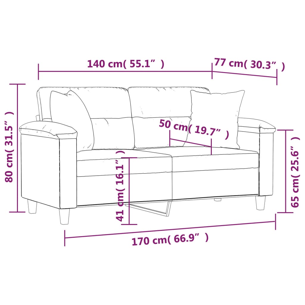 Sofá de 2 plazas con cojines cuero sintético color crema 140 cm vidaXL