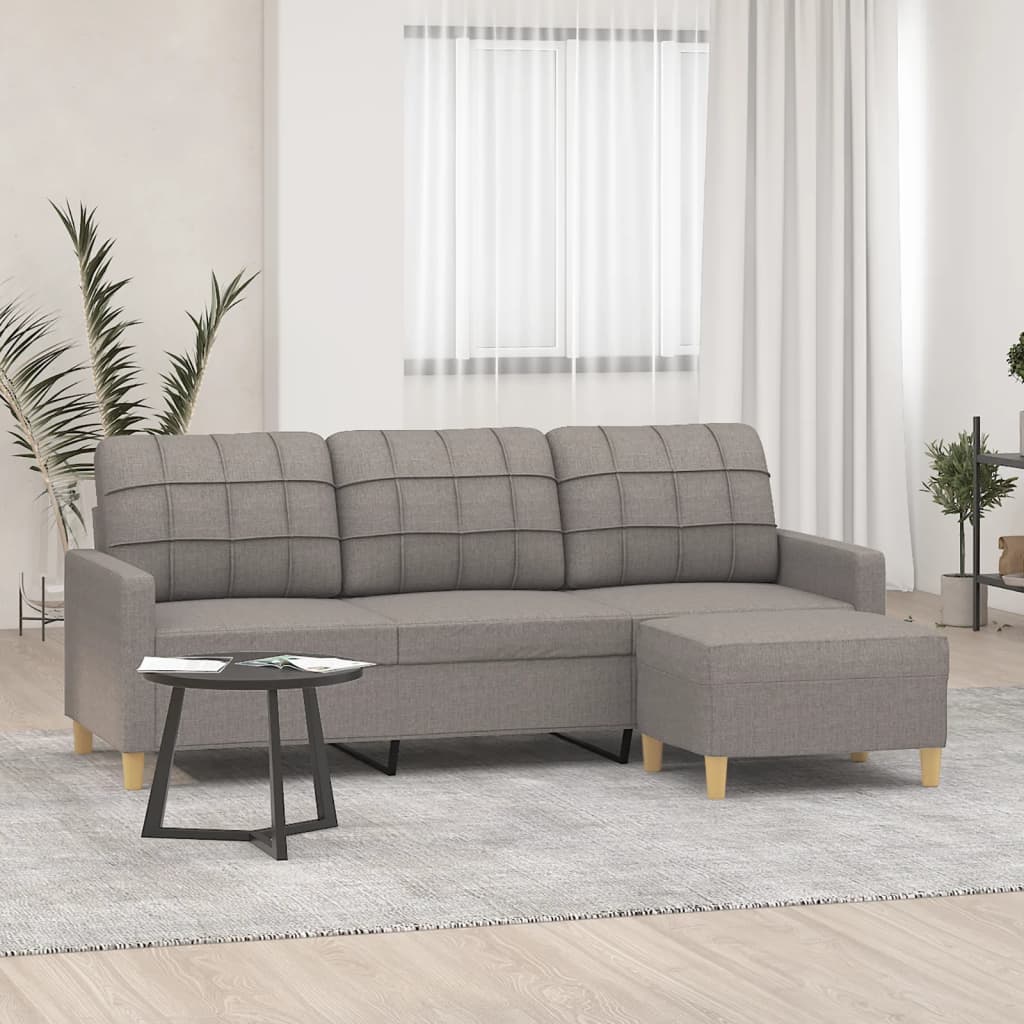 Vetonek Sofá de 3 plazas con taburete de tela gris taupe 180 cm