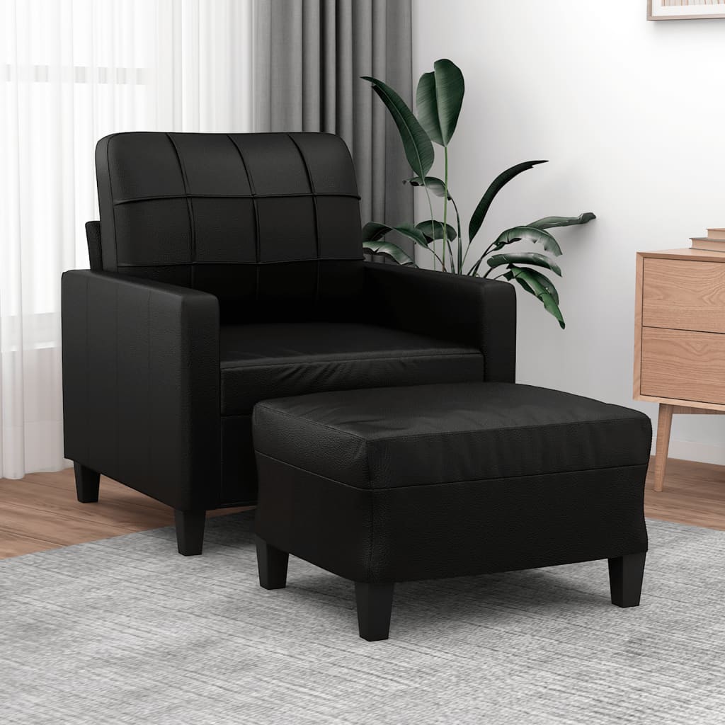 Vetonek Sillón con taburete cuero sintético negro 60 cm