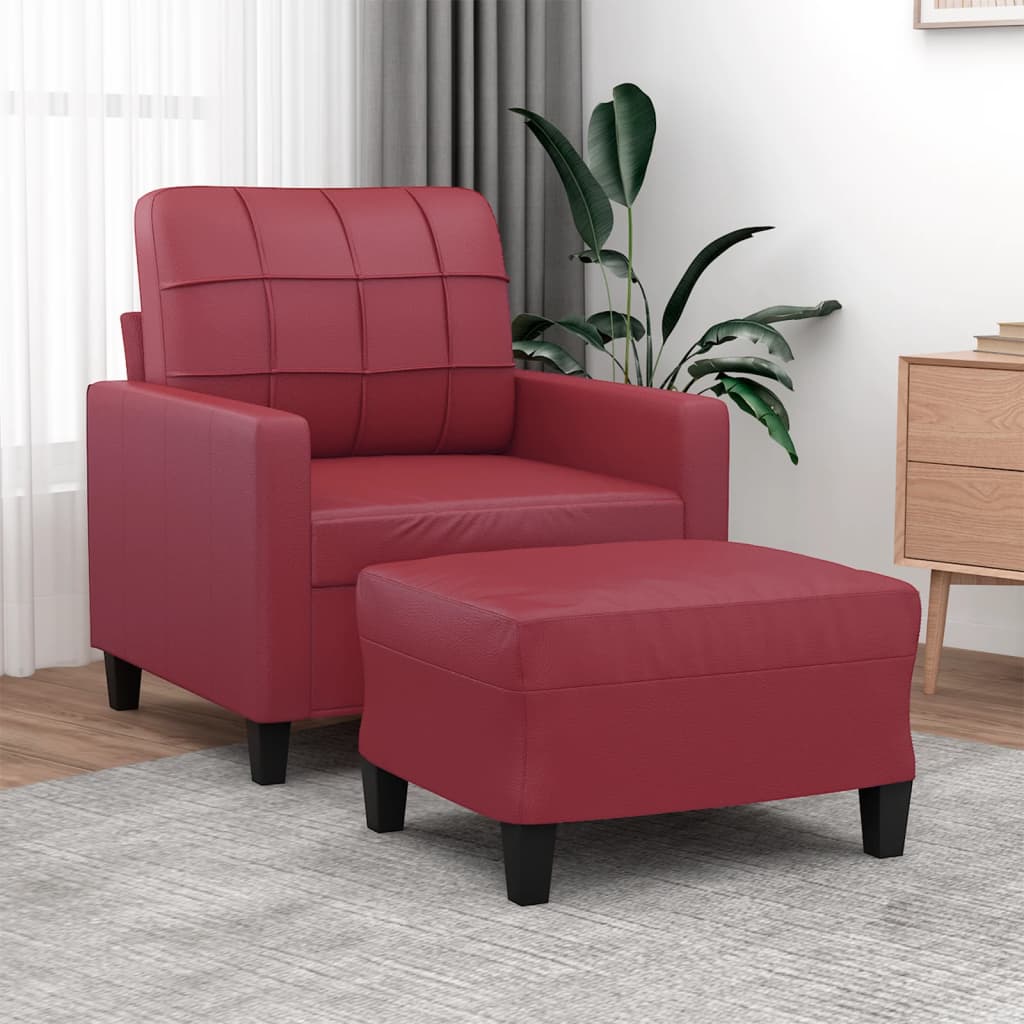 Vetonek Sillón con taburete cuero sintético rojo tinto 60 cm