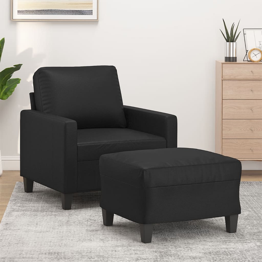 Vetonek Sillón con taburete cuero sintético negro 60 cm