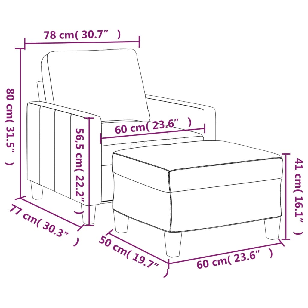 Sillón con taburete cuero sintético color crema 60 cm vidaXL