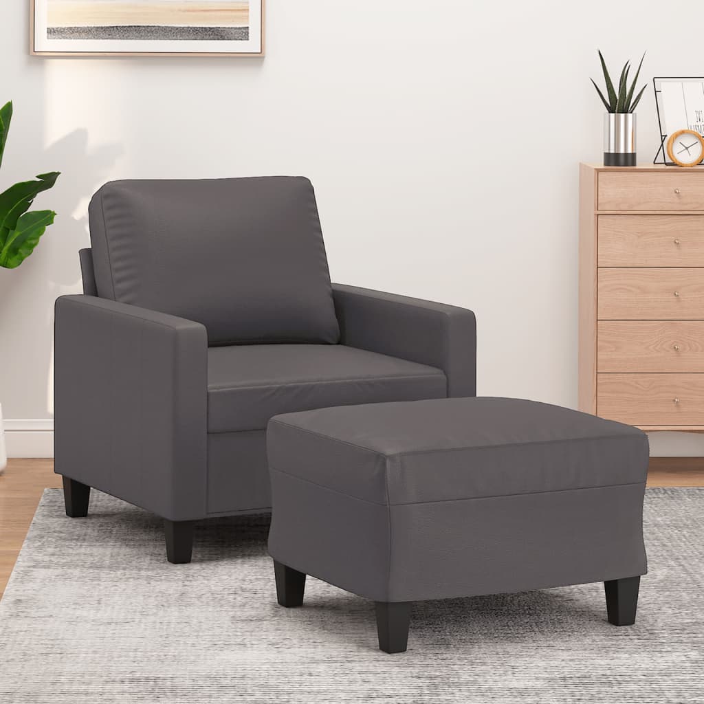 Vetonek Sillón con taburete cuero sintético gris 60 cm