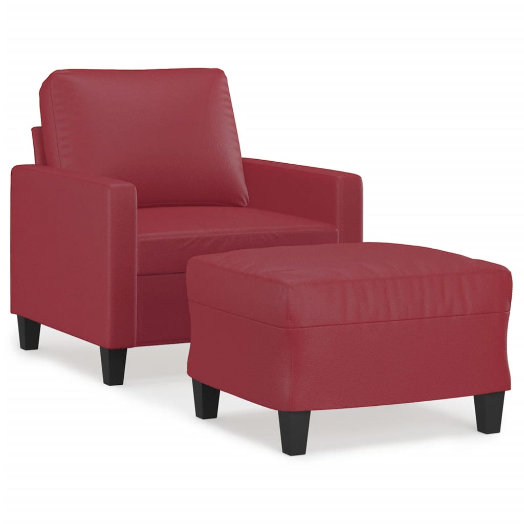 Sillón con taburete cuero sintético rojo tinto 60 cm vidaXL