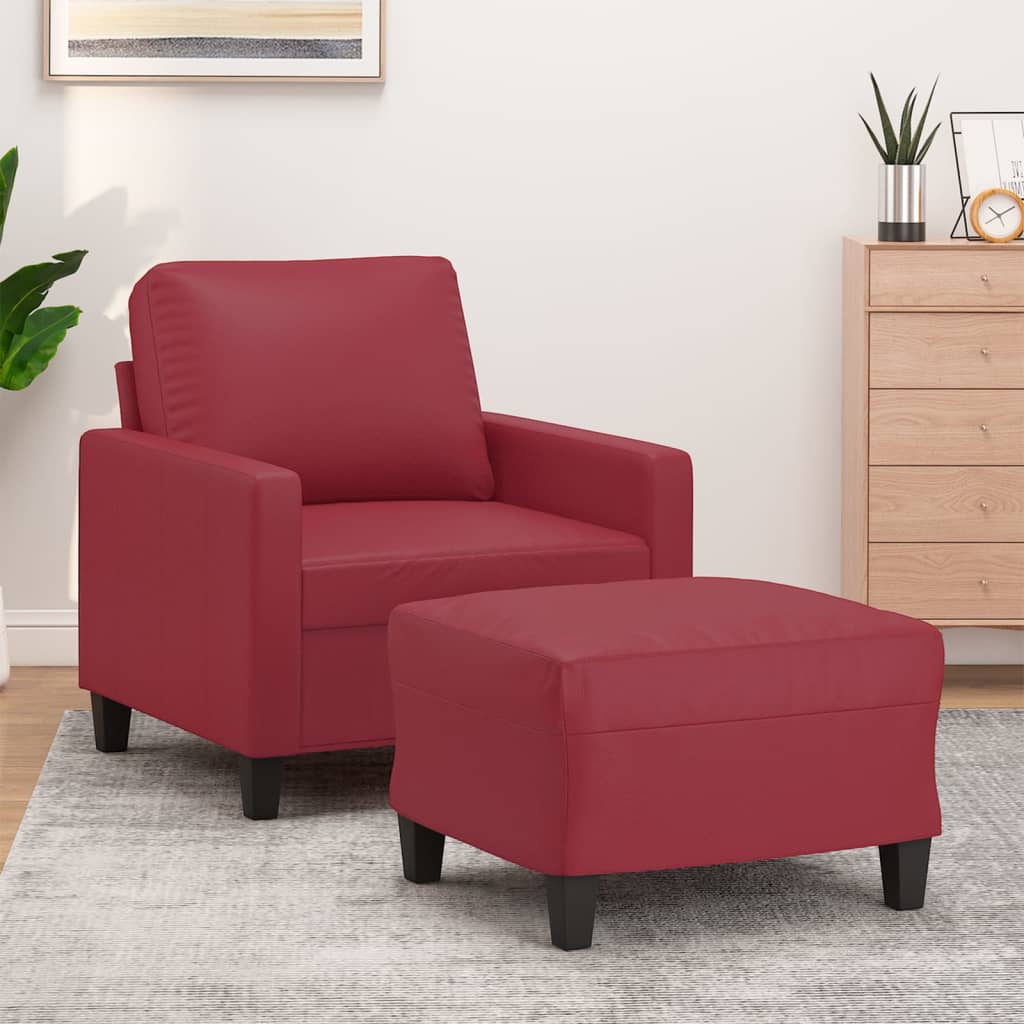 Vetonek Sillón con taburete cuero sintético rojo tinto 60 cm