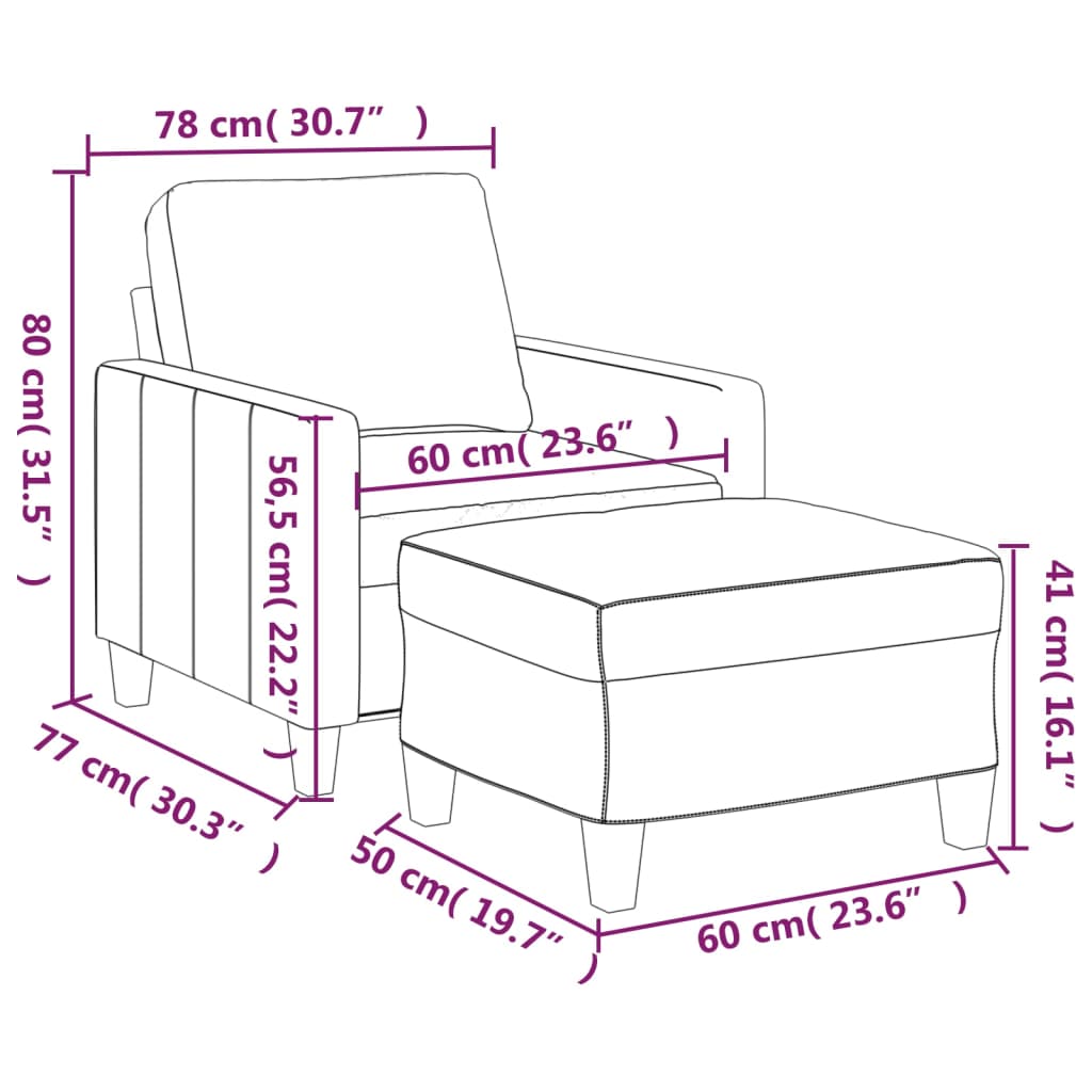 Sillón con taburete cuero sintético rojo tinto 60 cm vidaXL