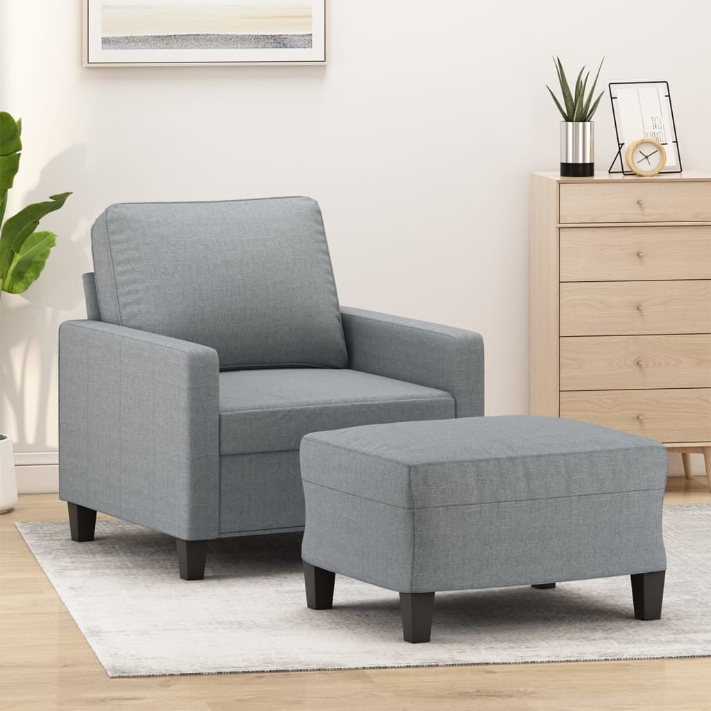 Vetonek Sillón con taburete tela gris claro 60 cm