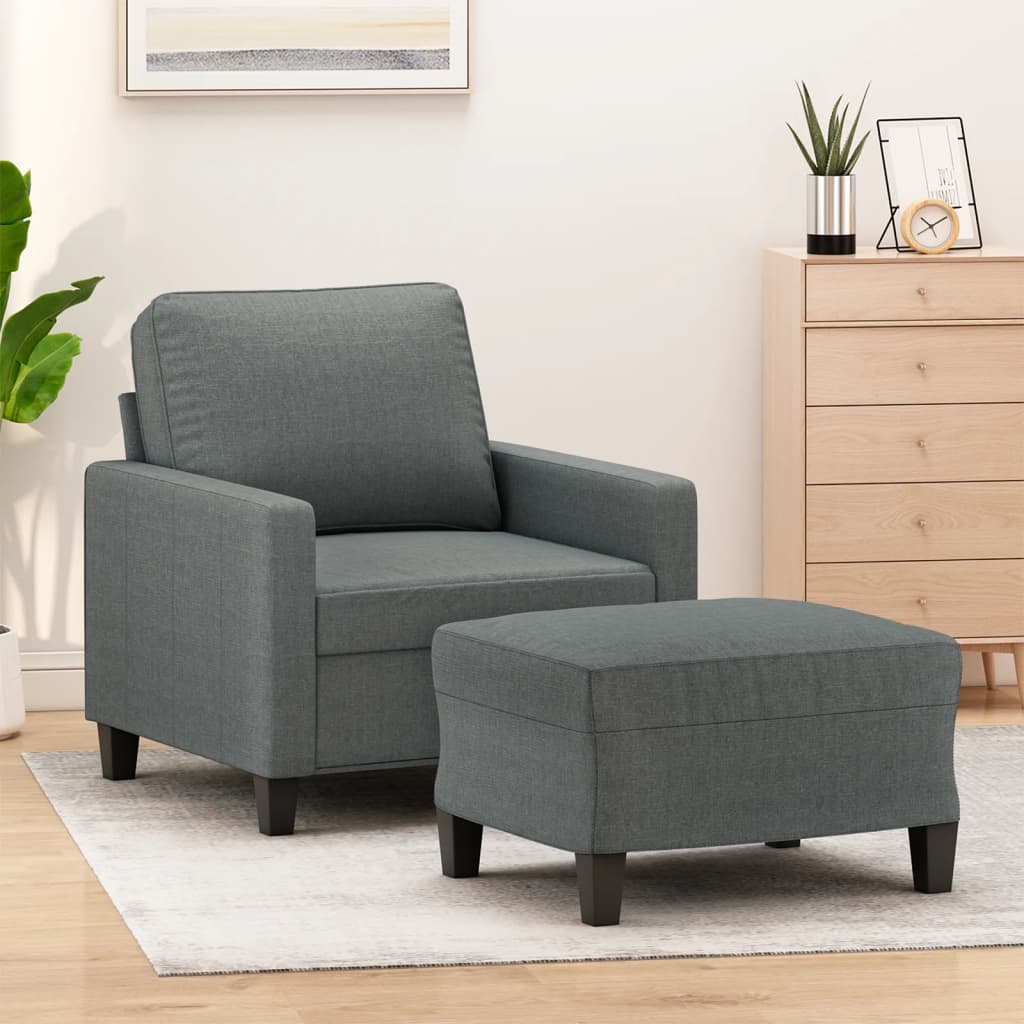 Vetonek Sillón con taburete tela gris oscuro 60 cm