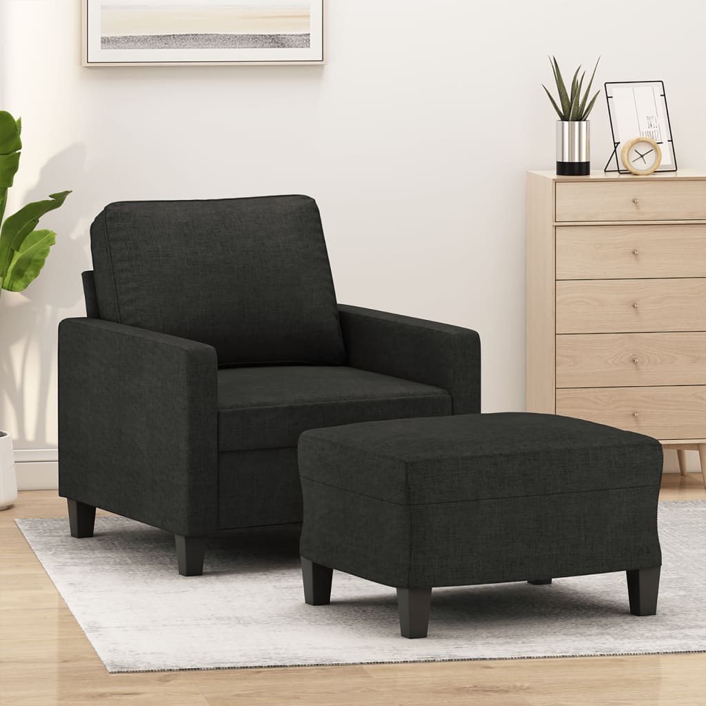 Vetonek Sillón con taburete tela negro 60 cm