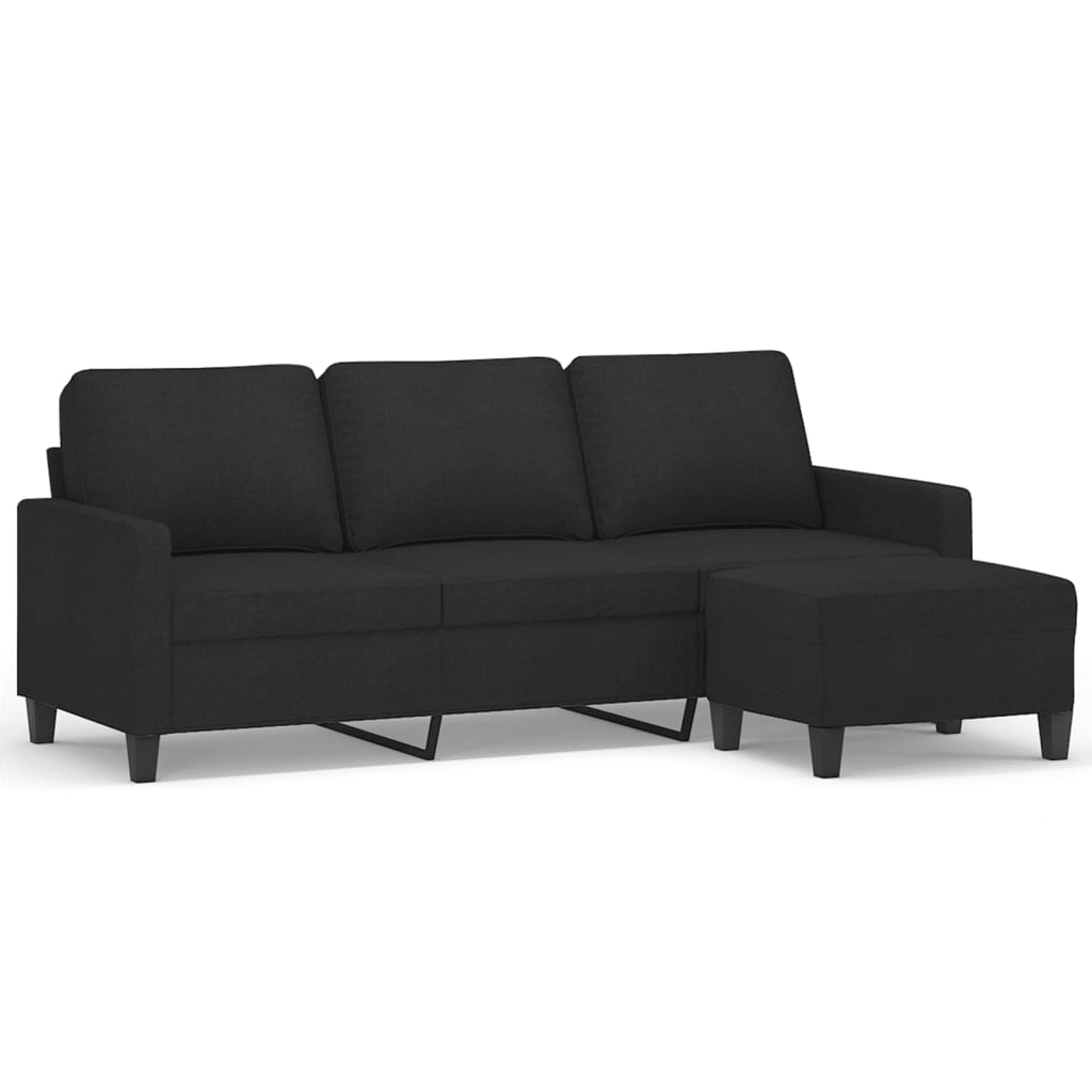 Sofá de 3 plazas con taburete de tela negro 180 cm vidaXL