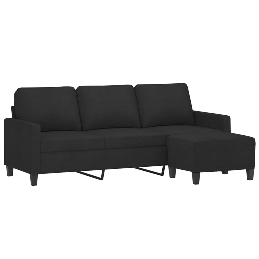 Sofá de 3 plazas con taburete de tela negro 180 cm - Vetonek