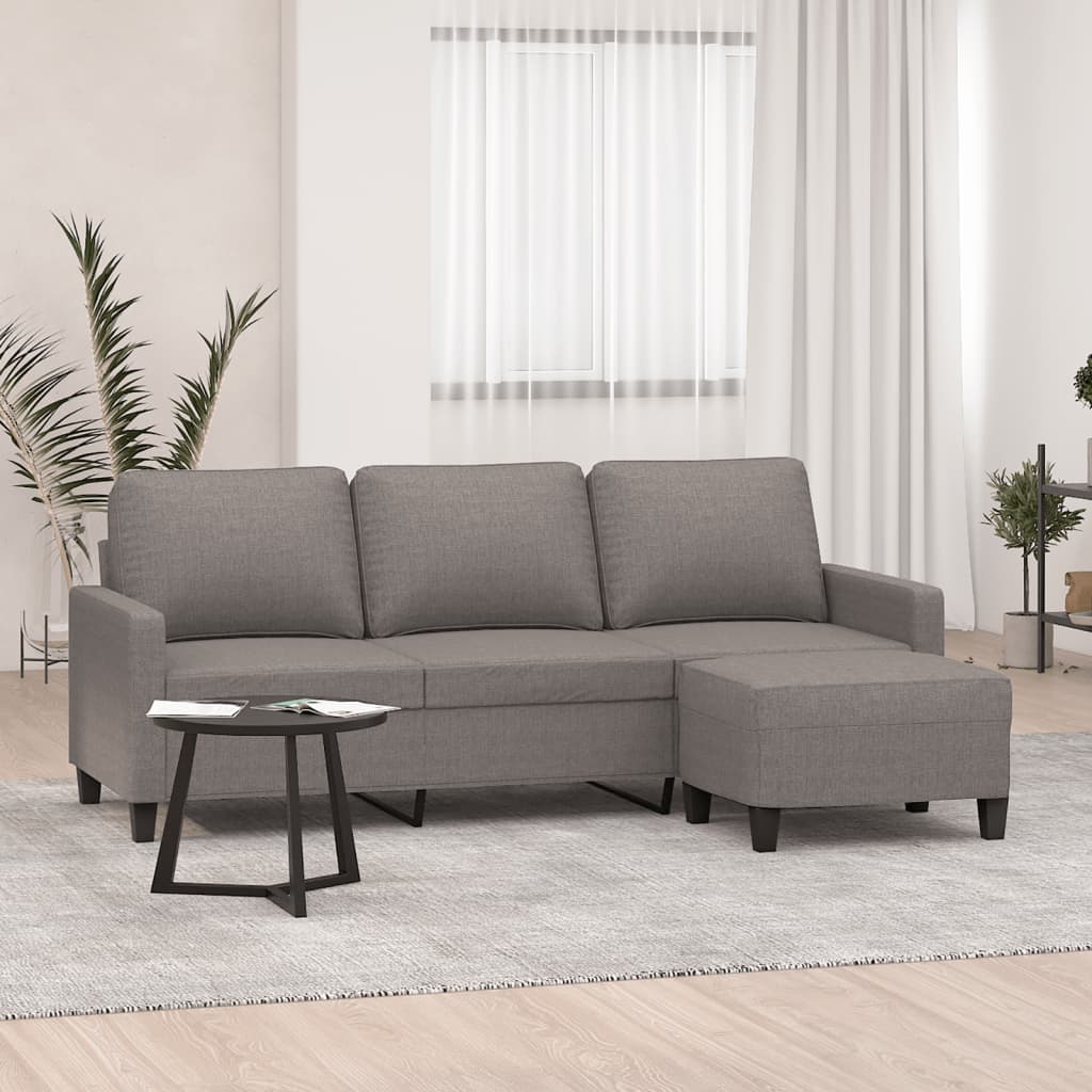 Vetonek Sofá de 3 plazas con taburete de tela gris taupe 180 cm