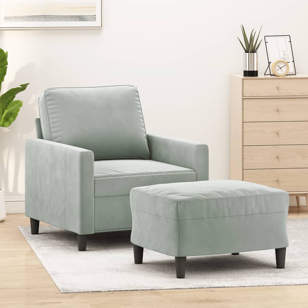 Vetonek Sillón con taburete terciopelo gris claro 60 cm