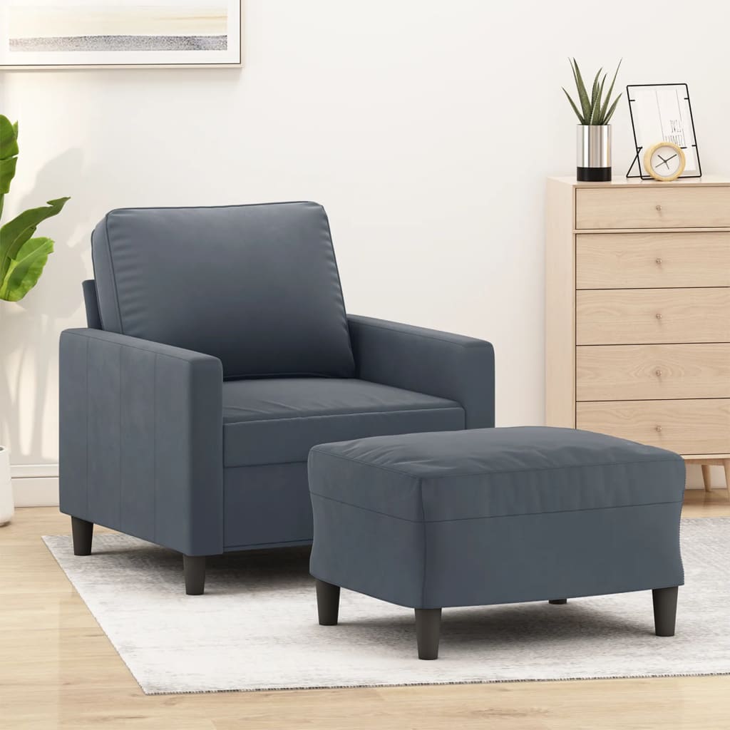 Vetonek Sillón con taburete terciopelo gris oscuro 60 cm