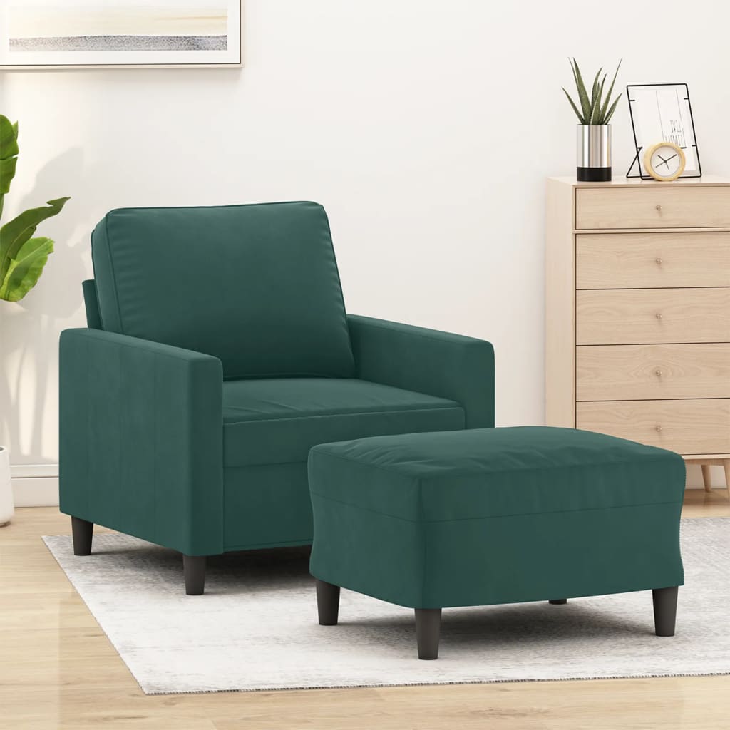 Vetonek Sillón con taburete terciopelo verde oscuro 60 cm