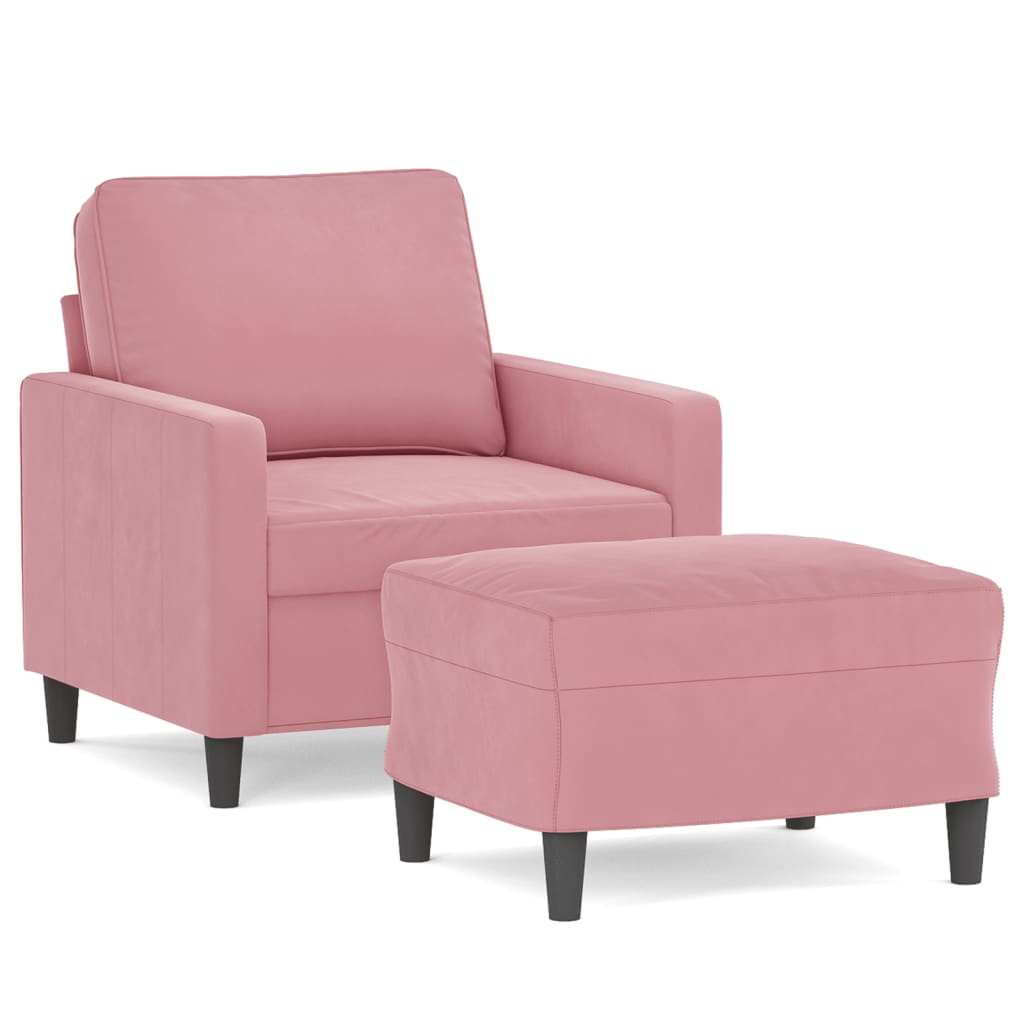 Sillón con taburete terciopelo rosa 60 cm vidaXL