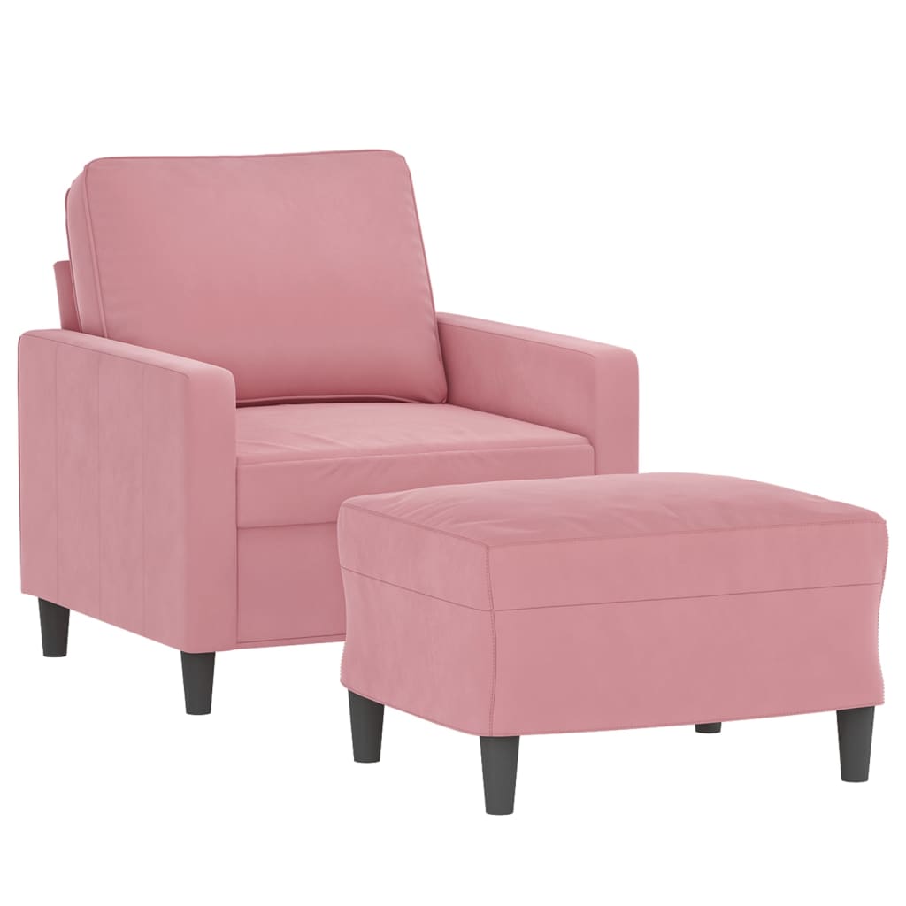 Sillón con taburete terciopelo rosa 60 cm vidaXL