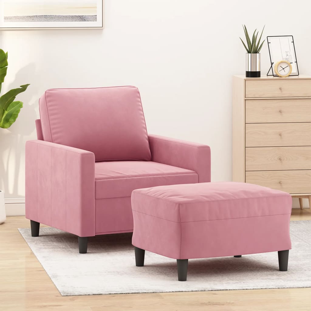 Vetonek Sillón con taburete terciopelo rosa 60 cm