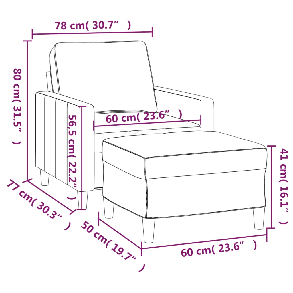 Sillón con taburete terciopelo rosa 60 cm vidaXL